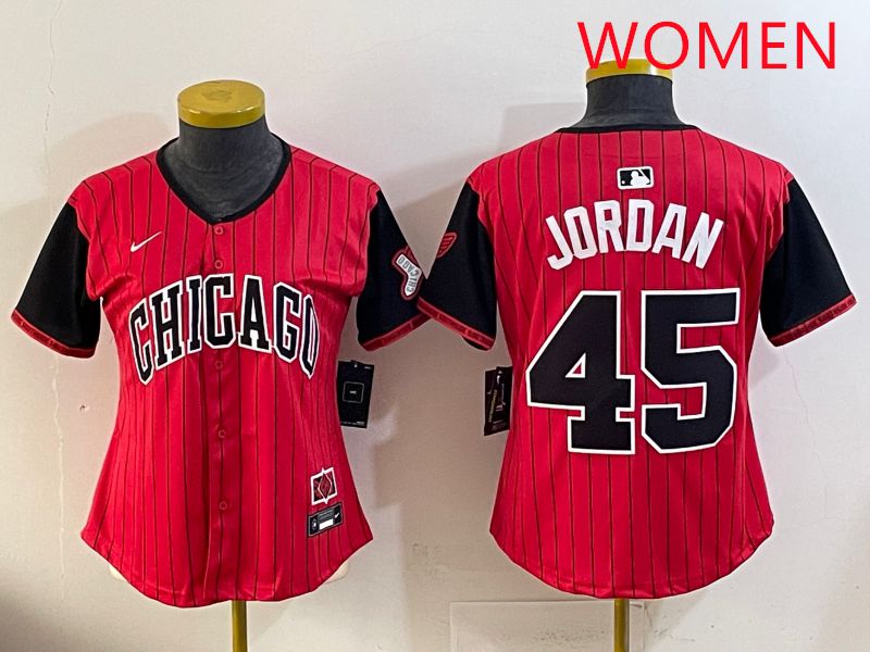 Women 2025 Chicago White Sox #45 Jordan Red Joint Name Nike MLB Jersey style 1->women mlb jersey->Women Jersey